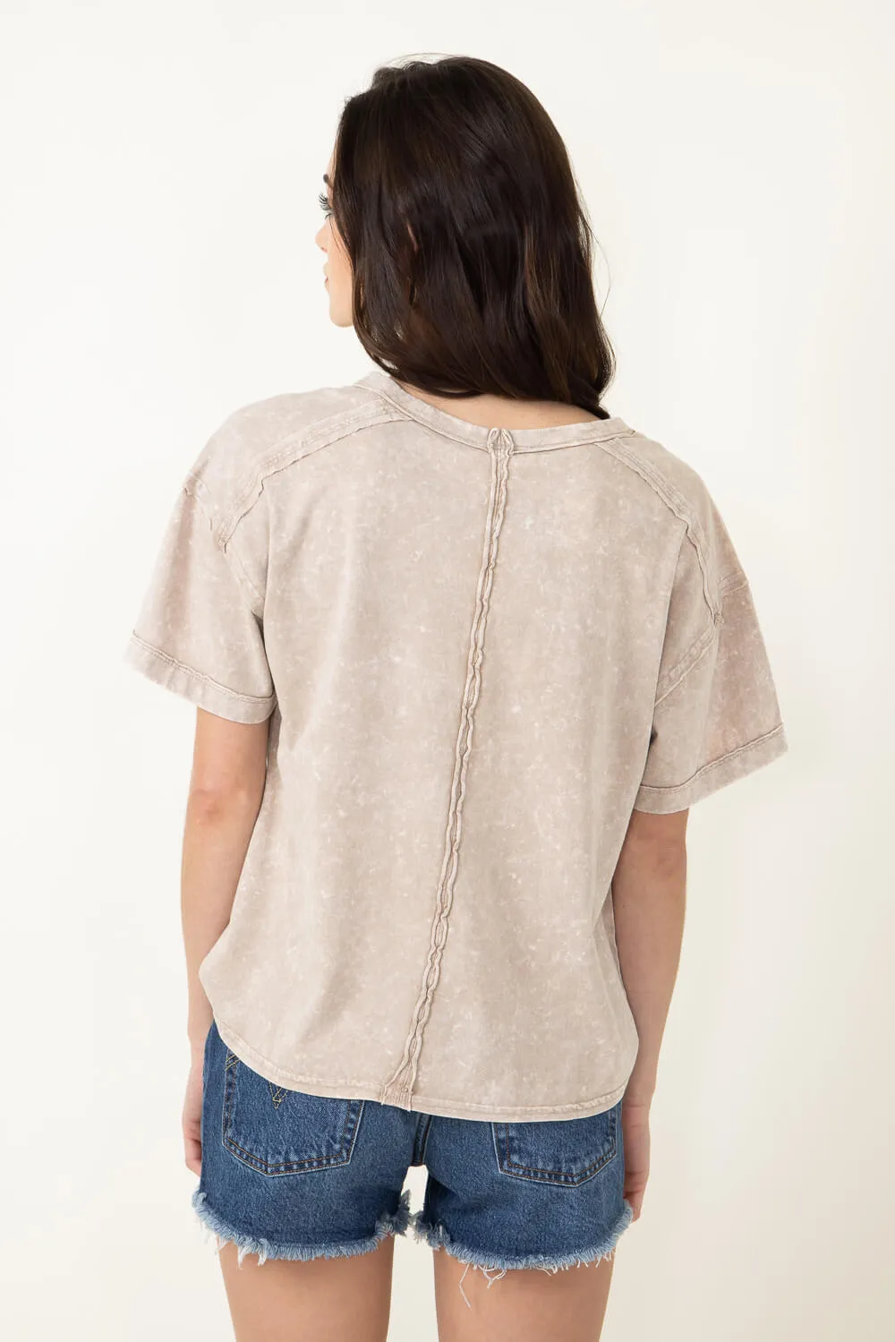 Mineral Wash Knit T-Shirt for Women in Taupe | NT11108-TAUPE sold by Glik’s product image thumbnail 2