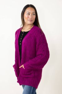 Comfy Textured Knit Sweater Cardigan for Women in Berry Purple | 12W2768N-BERRY sold by Glik’s