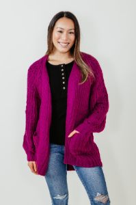 Comfy Textured Knit Sweater Cardigan for Women in Berry Purple | 12W2768N-BERRY sold by Glik’s