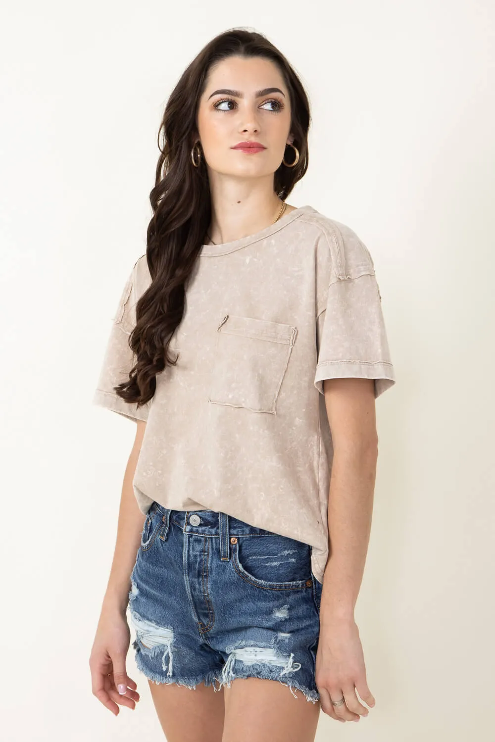 Mineral Wash Knit T-Shirt for Women in Taupe | NT11108-TAUPE sold by Glik’s product image thumbnail 3
