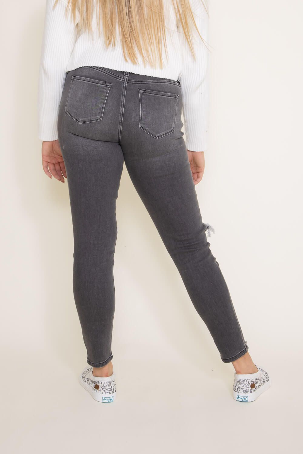 KanCan Mid Rise Distressed Super Skinny Jeans for Women in Light Grey | KC5055LG sold by Glik’s product image thumbnail 2