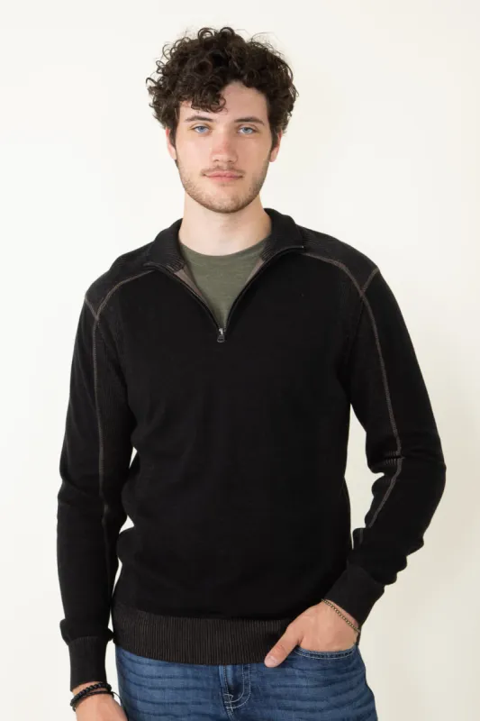 1897 Original 1/4 Zip Mock Neck Sweater for Men in Black | 1973GL-F24-BLACK sold by Glik’s