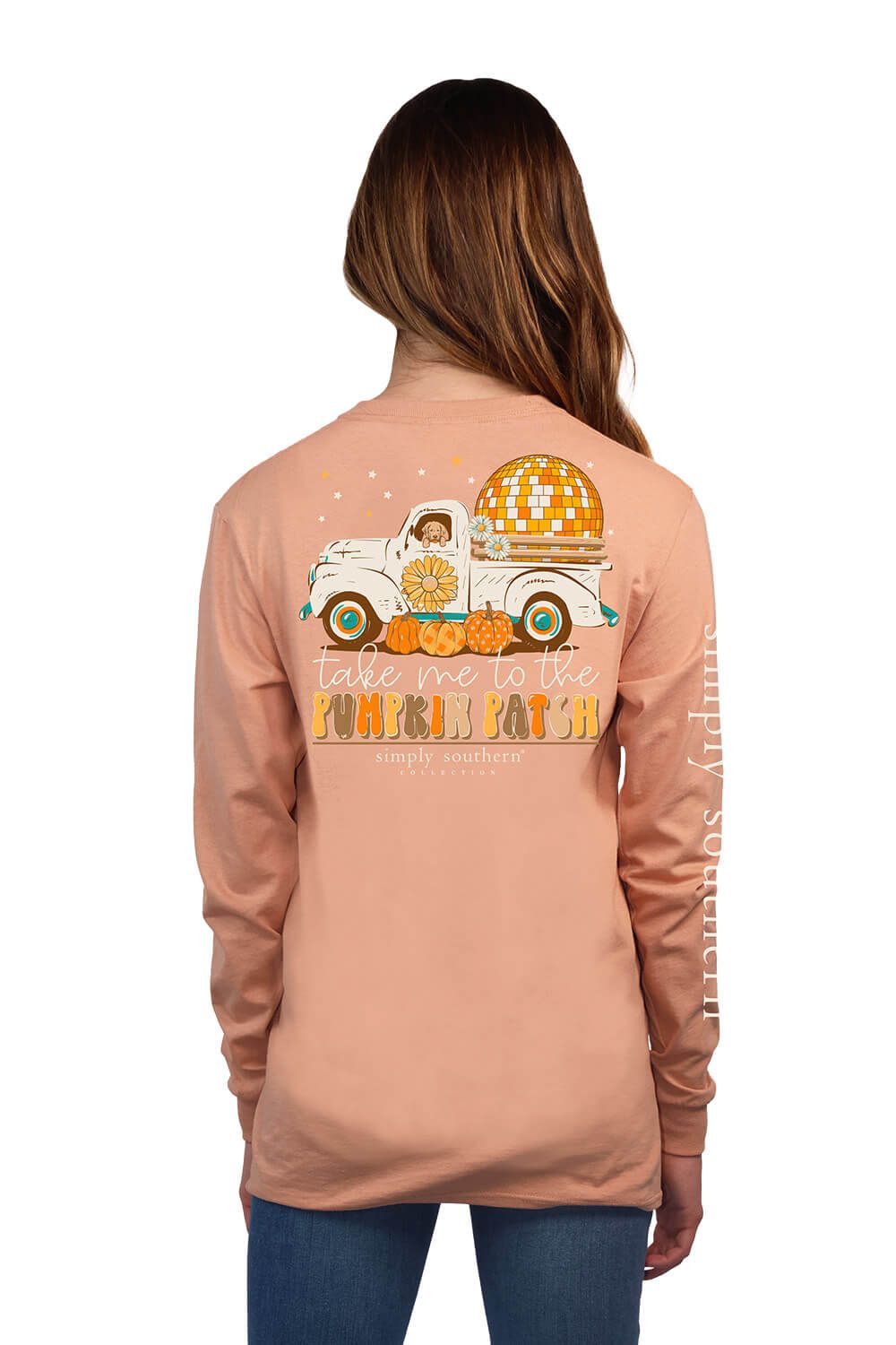 Simply Southern Long Sleeve Pumpkin Patch T-Shirt for Women in Cafe | LS-TRUCK-CAFE sold by Glik’s