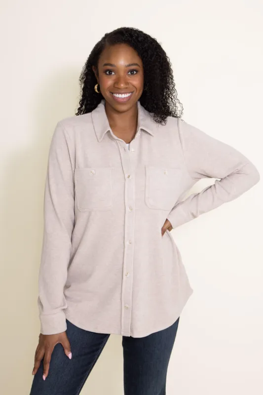 Thread & Supply Lewis Button Up Shirt for Women in Beige | T1084PUGK-HEATHER STUCCO sold by Glik’s
