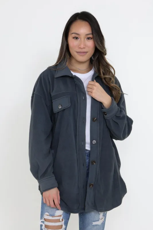 La Miel Sunset Fleece Shacket for Women in Slate Grey | JKT1712-SLATE GREY sold by Glik’s