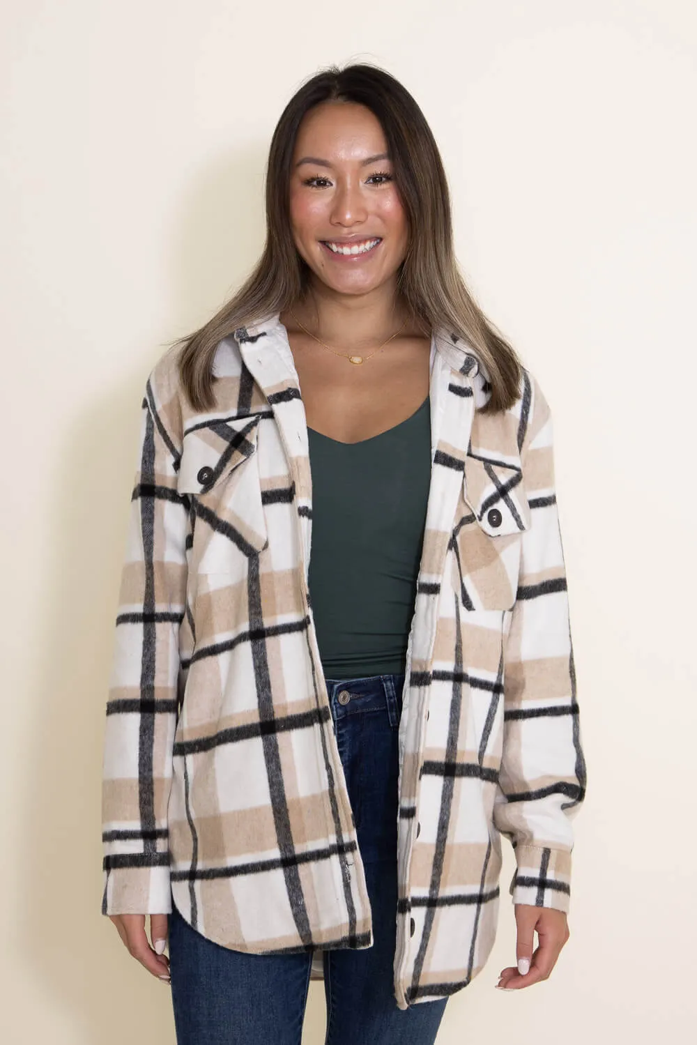Thread & Supply Chandler Shacket for Women in Natural Plaid | J7711PND-NEUTRALPLAID sold by Glik’s