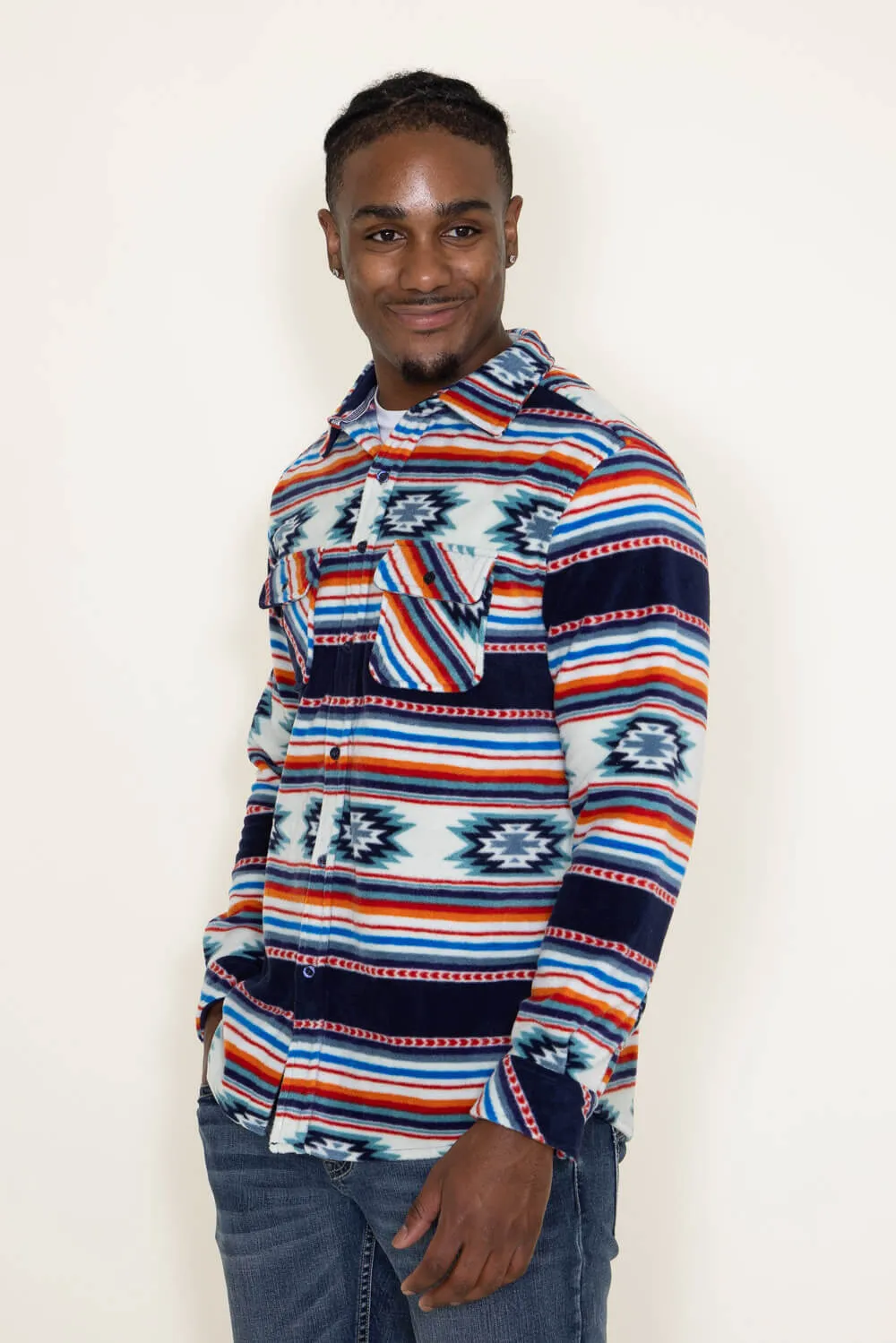 Aztec Polar Fleece Shacket for Men in Navy | FJ31-MP1421-NAVY sold by Glik’s product image thumbnail 3