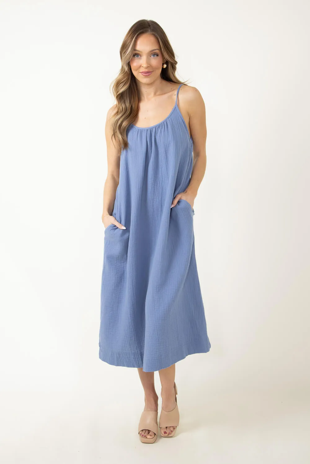 Gauze Maxi Dress for Women in Blue | ND40691-DENIM sold by Glik’s product image thumbnail 2