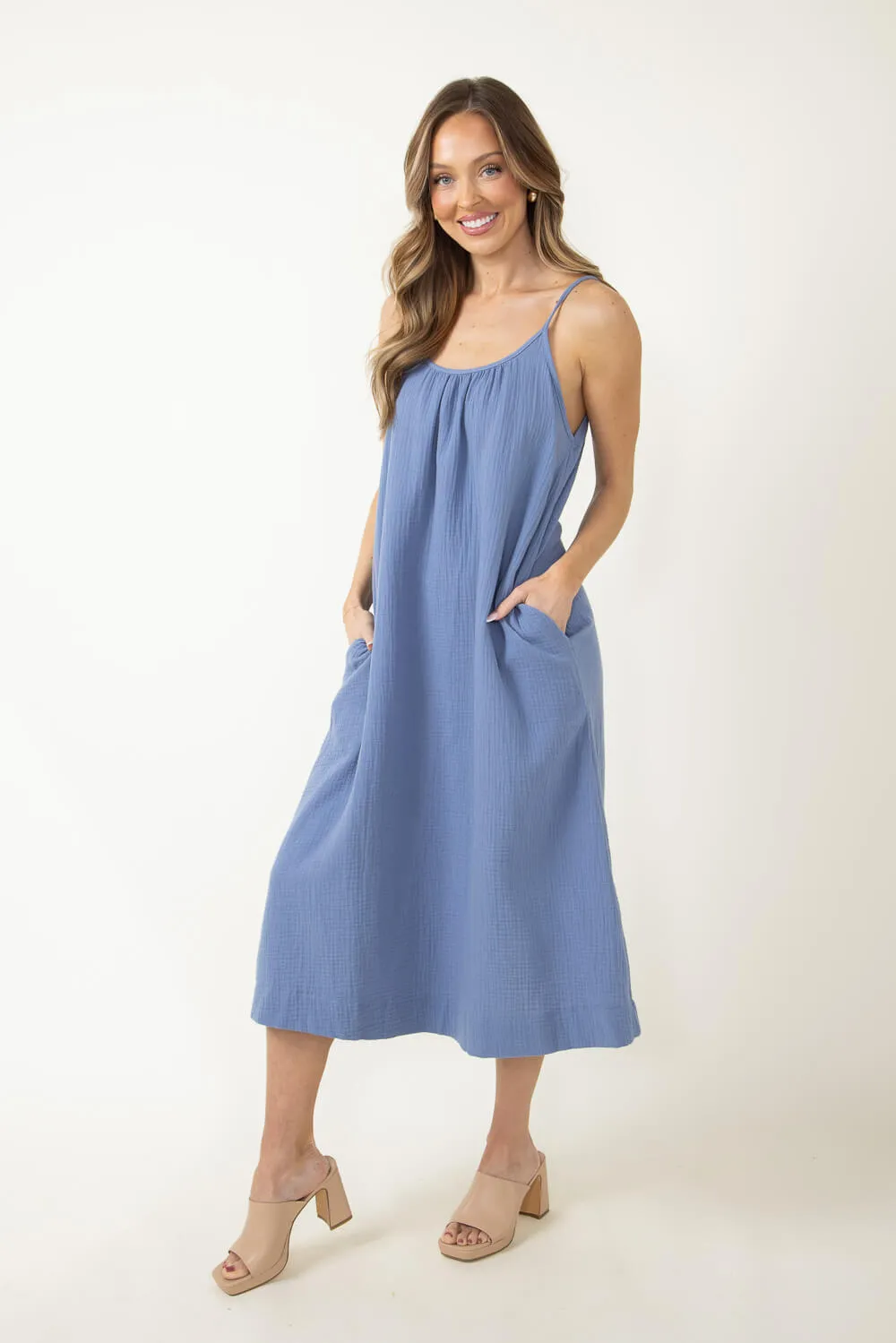 Gauze Maxi Dress for Women in Blue | ND40691-DENIM sold by Glik’s product image thumbnail 5