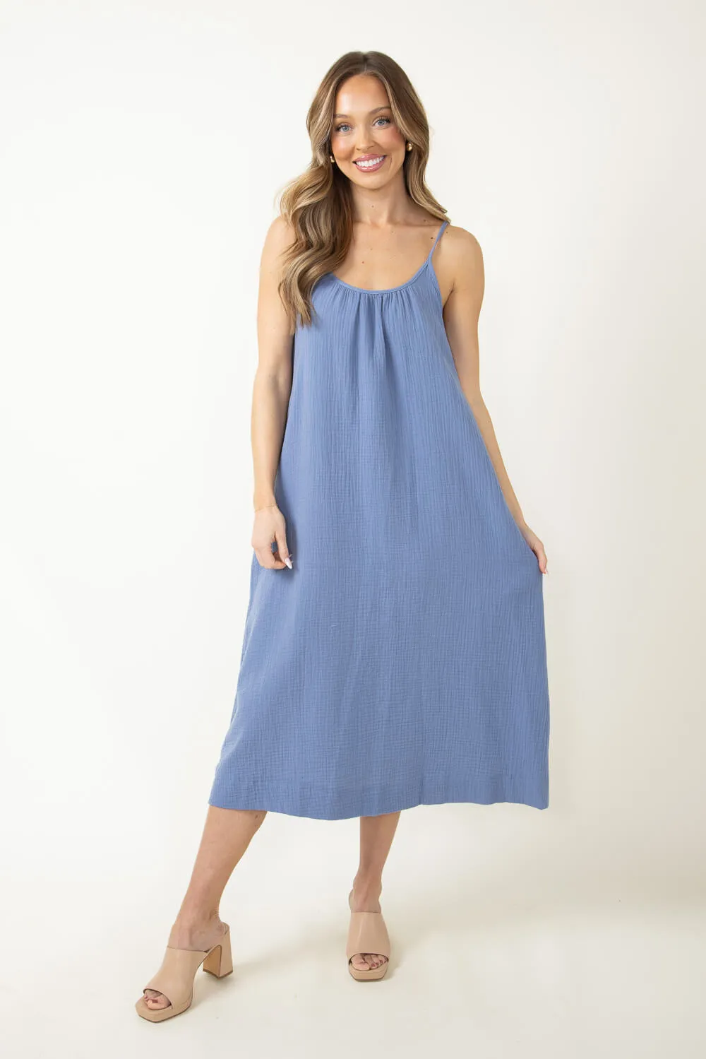 Gauze Maxi Dress for Women in Blue | ND40691-DENIM sold by Glik’s product image thumbnail 4