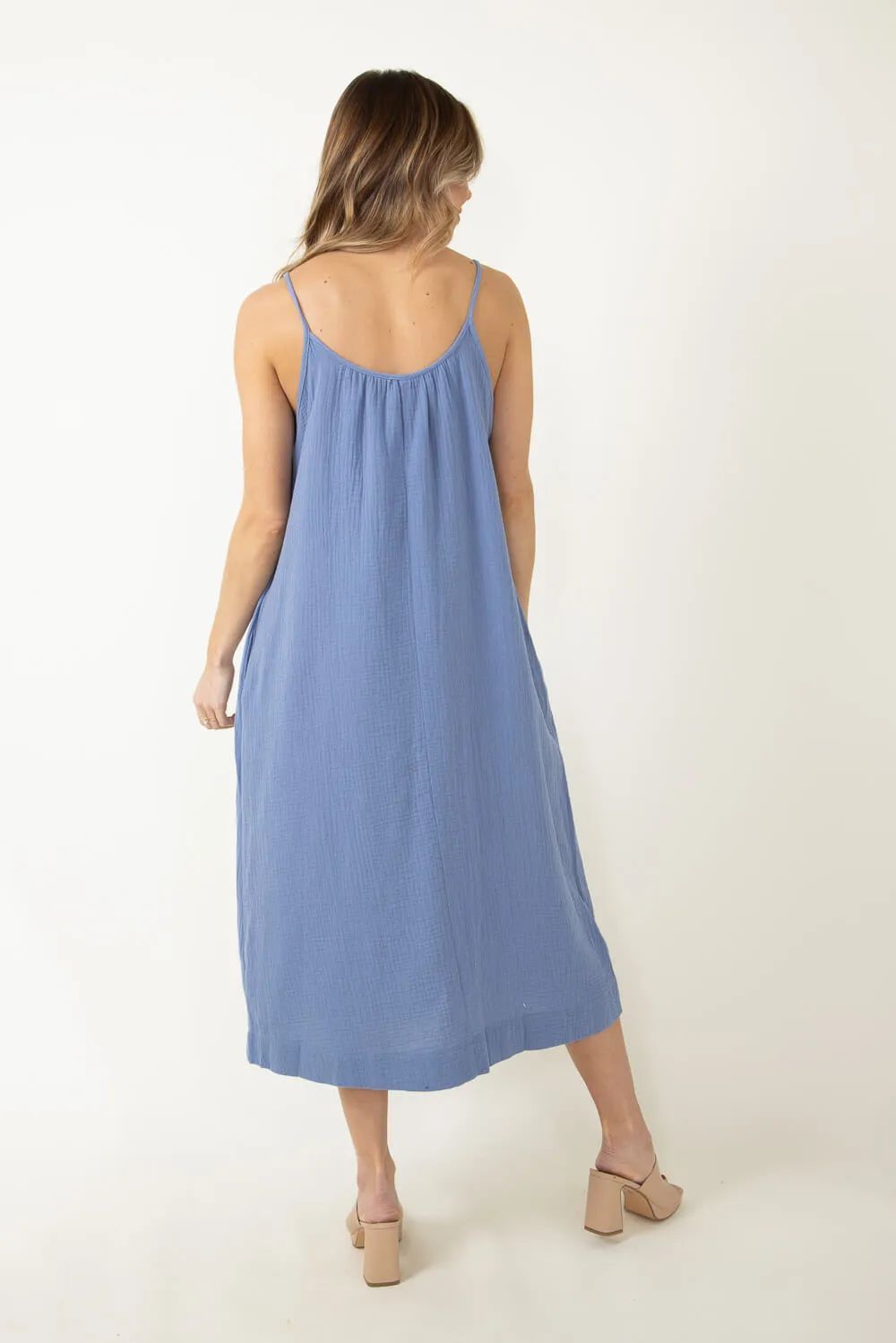 Gauze Maxi Dress for Women in Blue | ND40691-DENIM sold by Glik’s product image thumbnail 3