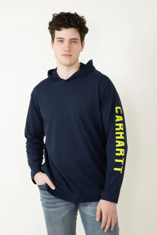 Carhartt Force Long Sleeve Logo Hooded T-Shirt for Men in Navy Blue | 106654-I26-NAVY sold by Glik’s