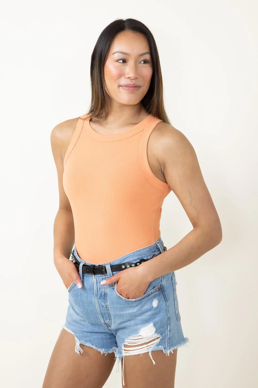 Fitted Ribbed Tank Top for Women in Orange | H14852-ORG sold by Glik’s product image thumbnail 5