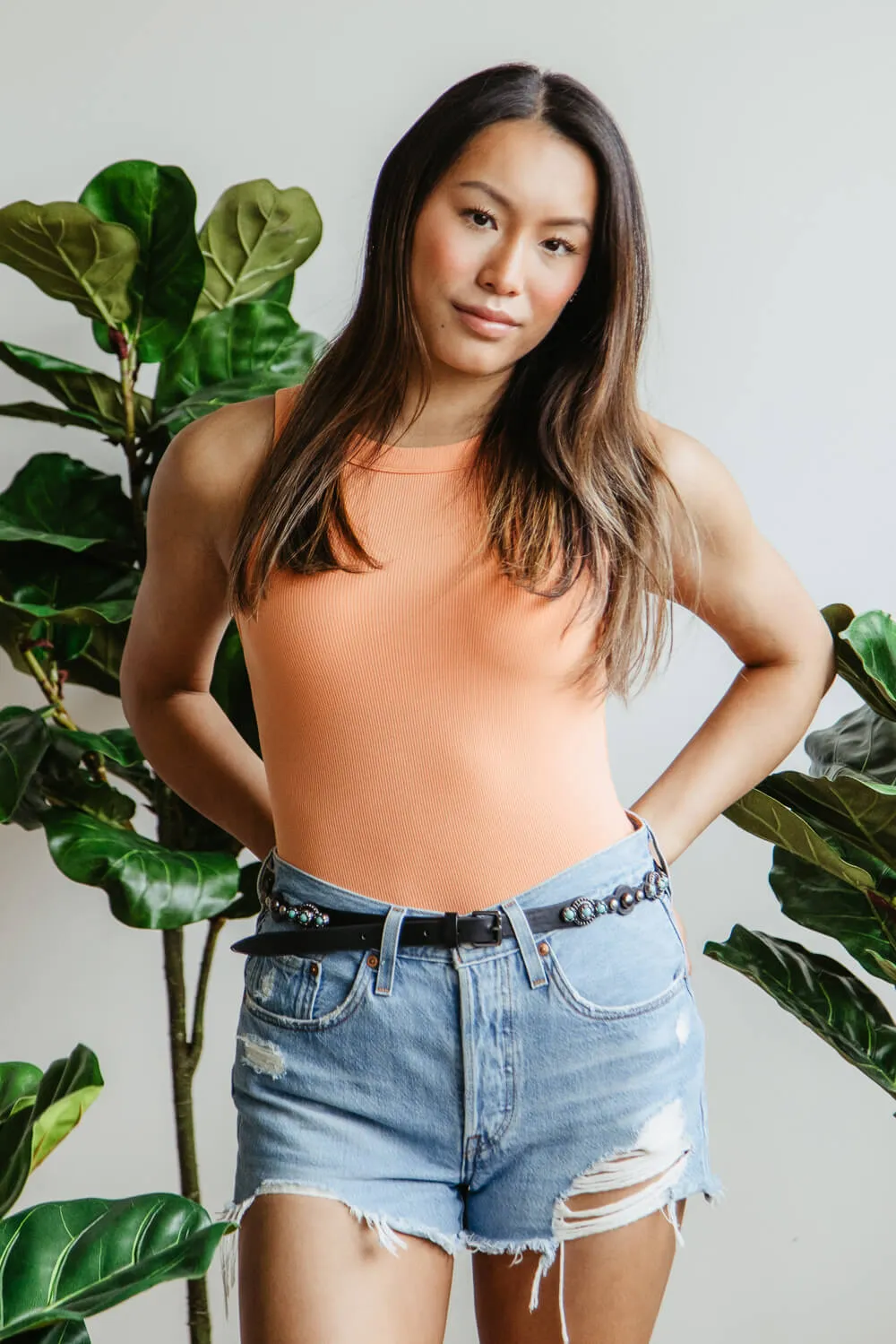 Fitted Ribbed Tank Top for Women in Orange | H14852-ORG sold by Glik’s product image thumbnail 2