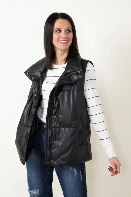 Love Tree Faux Leather Full Length Puffer Vest for Women in Black | 5098VH-BLACK sold by Glik’s