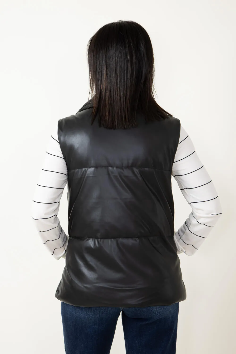 Love Tree Faux Leather Full Length Puffer Vest for Women in Black | 5098VH-BLACK sold by Glik’s product image thumbnail 3