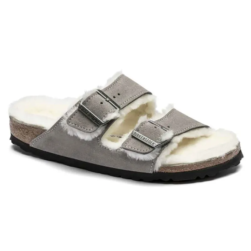 Birkenstock Arizona Shearling Suede Leather Sandals for Women in Stone Coin | 1017402 sold by Glik’s