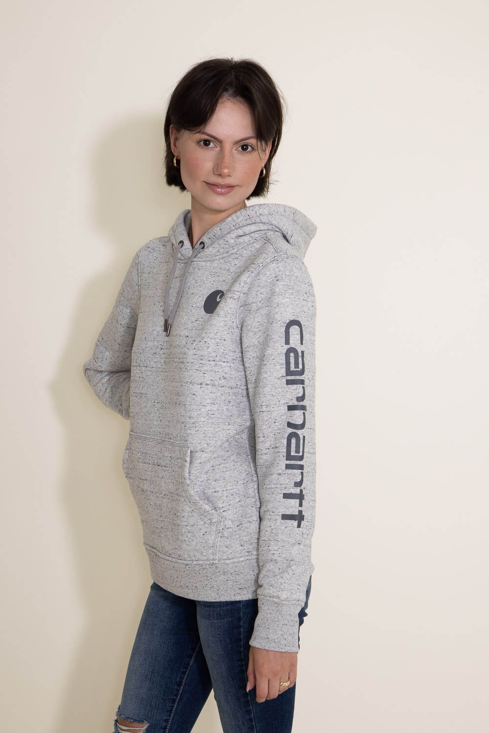 Carhartt Logo Sleeve Hoodie for Women in Grey | 102791-E07 sold by Glik’s product image thumbnail 3