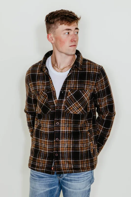 Flag & Anthem Sherpa Lined Plaid Shacket for Men in Brown | FA23OW268V-BROWNCOMBO sold by Glik’s