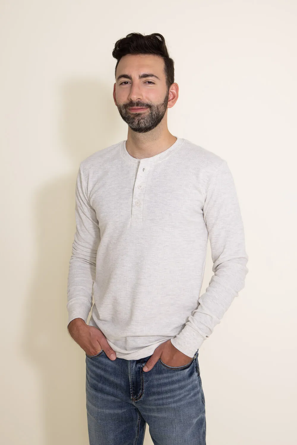 1897 Original Solid Henley Thermal Long Sleeve Shirt for Men in Oatmeal | DLST046-OATMEAL sold by Glik’s product image thumbnail 4