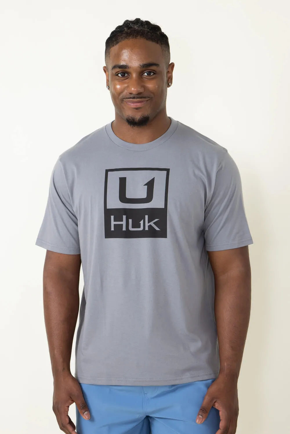 Huk Fishing Huk Stacked Logo T-Shirt for Men in Grey | H1000427-016-NIGHTOWL sold by Glik’s