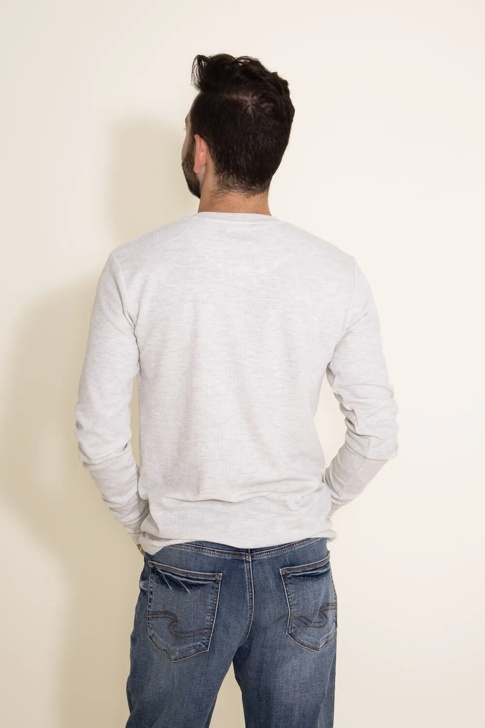 1897 Original Solid Henley Thermal Long Sleeve Shirt for Men in Oatmeal | DLST046-OATMEAL sold by Glik’s product image thumbnail 3
