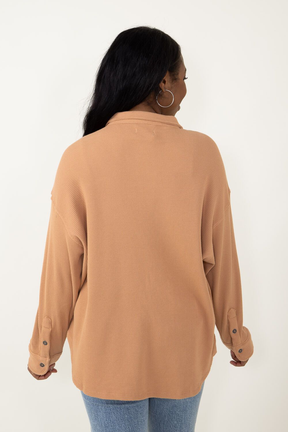 Simply Southern Waffle Knit Shacket for Women in Brown | PP-0223-WAFFLE-SHKT-CHSTNUT sold by Glik’s product image thumbnail 3