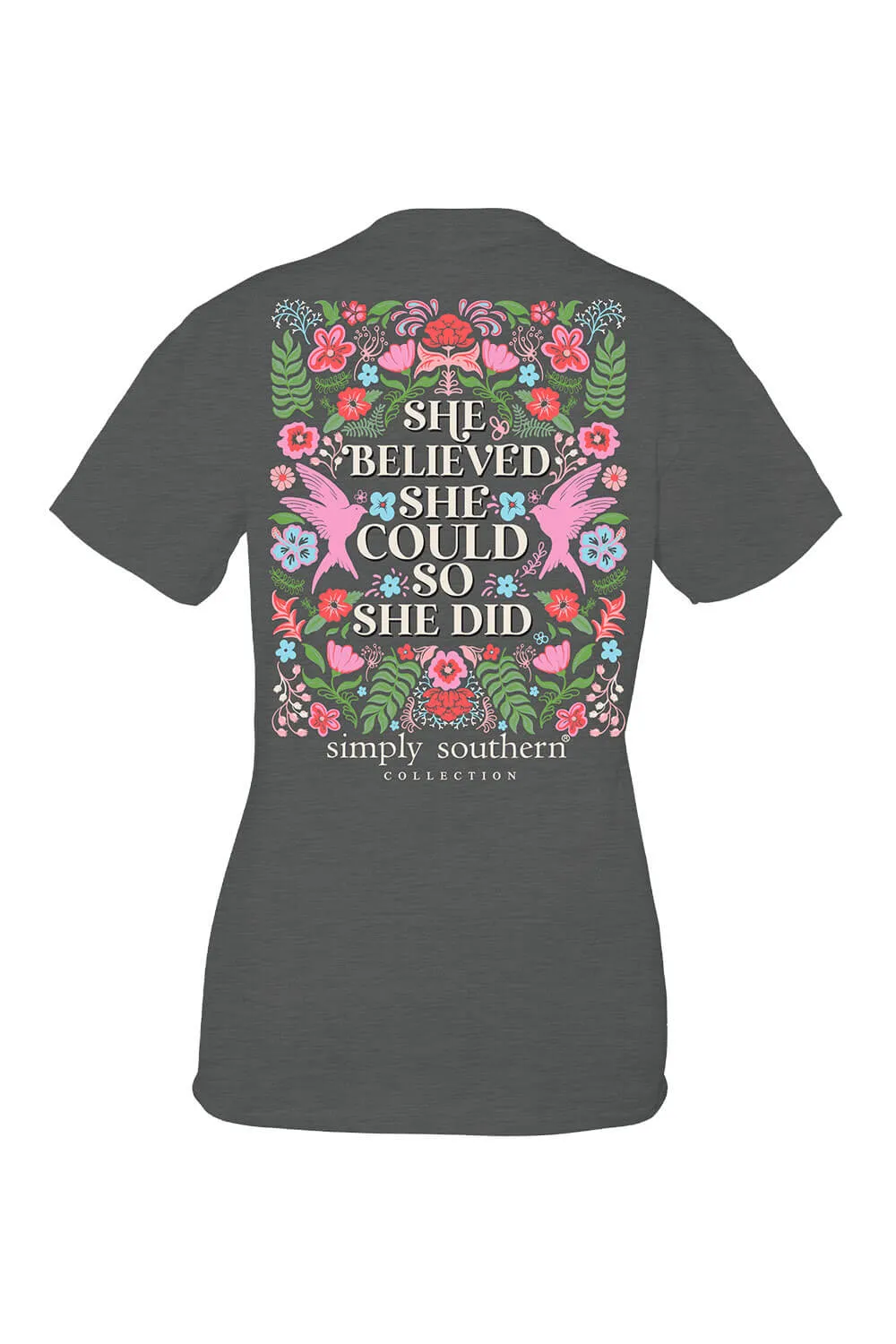 Simply Southern Plus Size She Believed T-Shirt for Women in Grey | EXT-SS-SHE-GRAPHITEHTHR sold by Glik’s