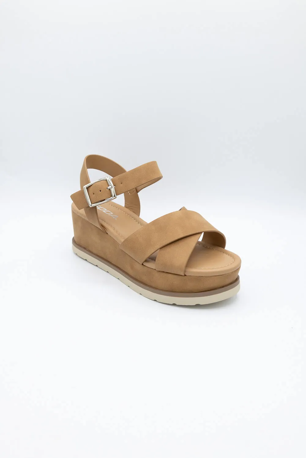 Soda Clever Criss Cross Platform Sandals for Women in Tan | CLEVER-S LT TAN sold by Glik’s