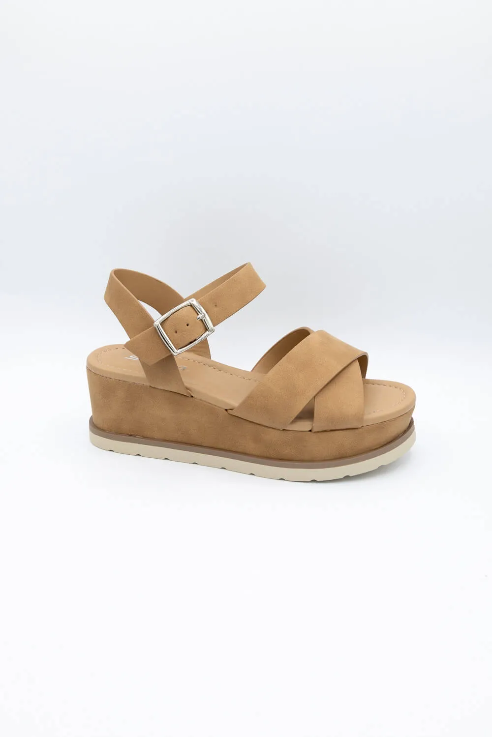 Soda Clever Criss Cross Platform Sandals for Women in Tan | CLEVER-S LT TAN sold by Glik’s product image thumbnail 2