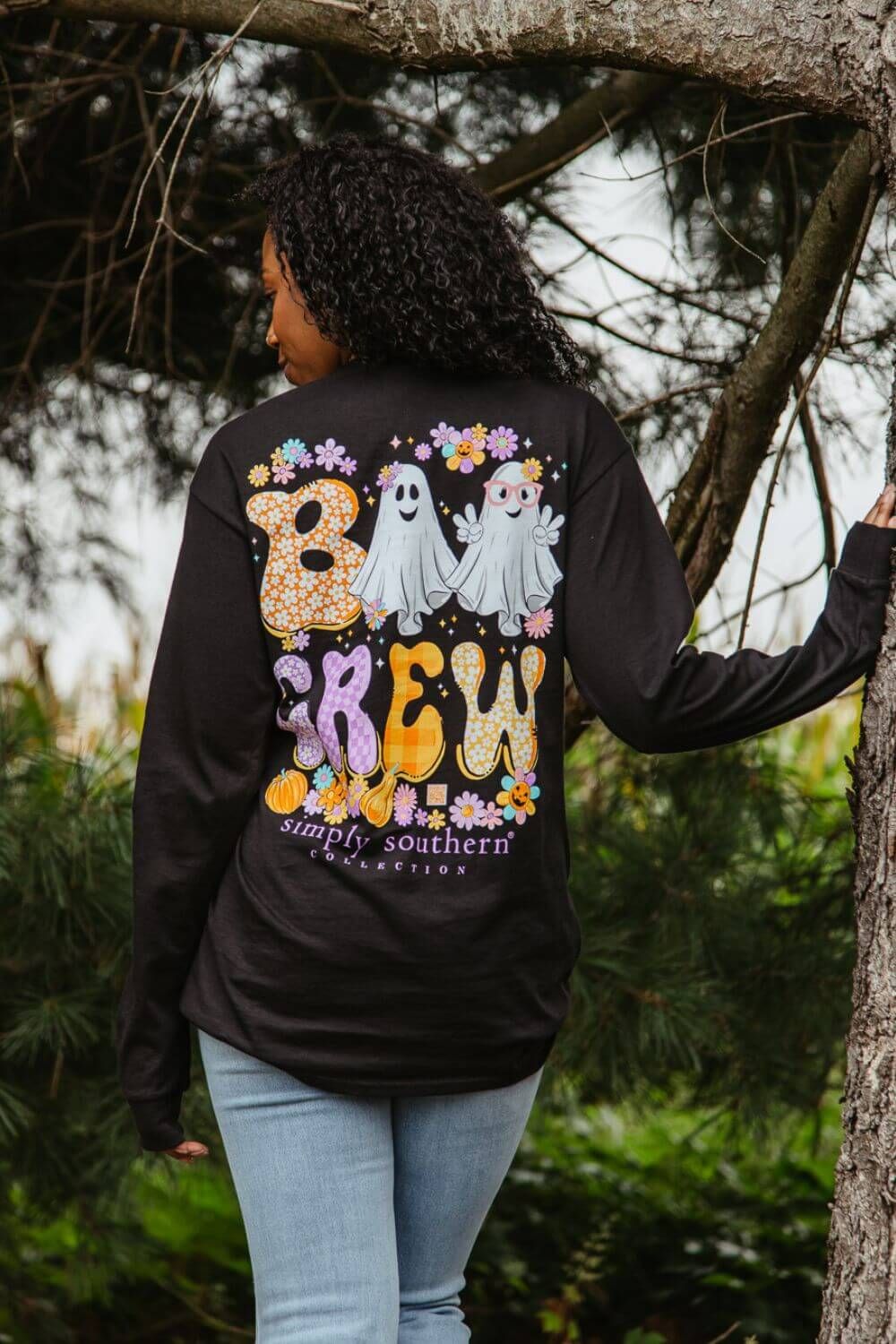 Simply Southern Long Sleeve Boo Crew T-Shirt for Women in Black | LS-TRICKTREAT-BLACK sold by Glik’s