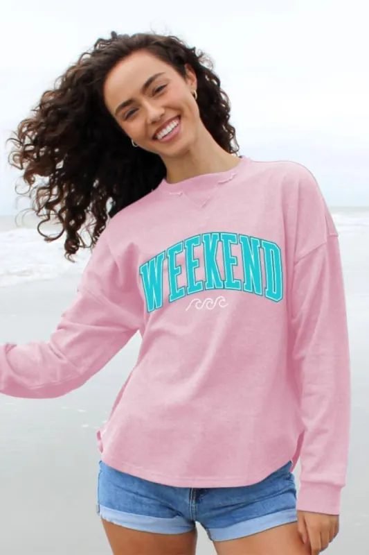 Simply Southern Weekend Boxy Crewneck Pullover for Women in Pink | BOXY-PULL-WEEKEND-ROSY sold by Glik’s