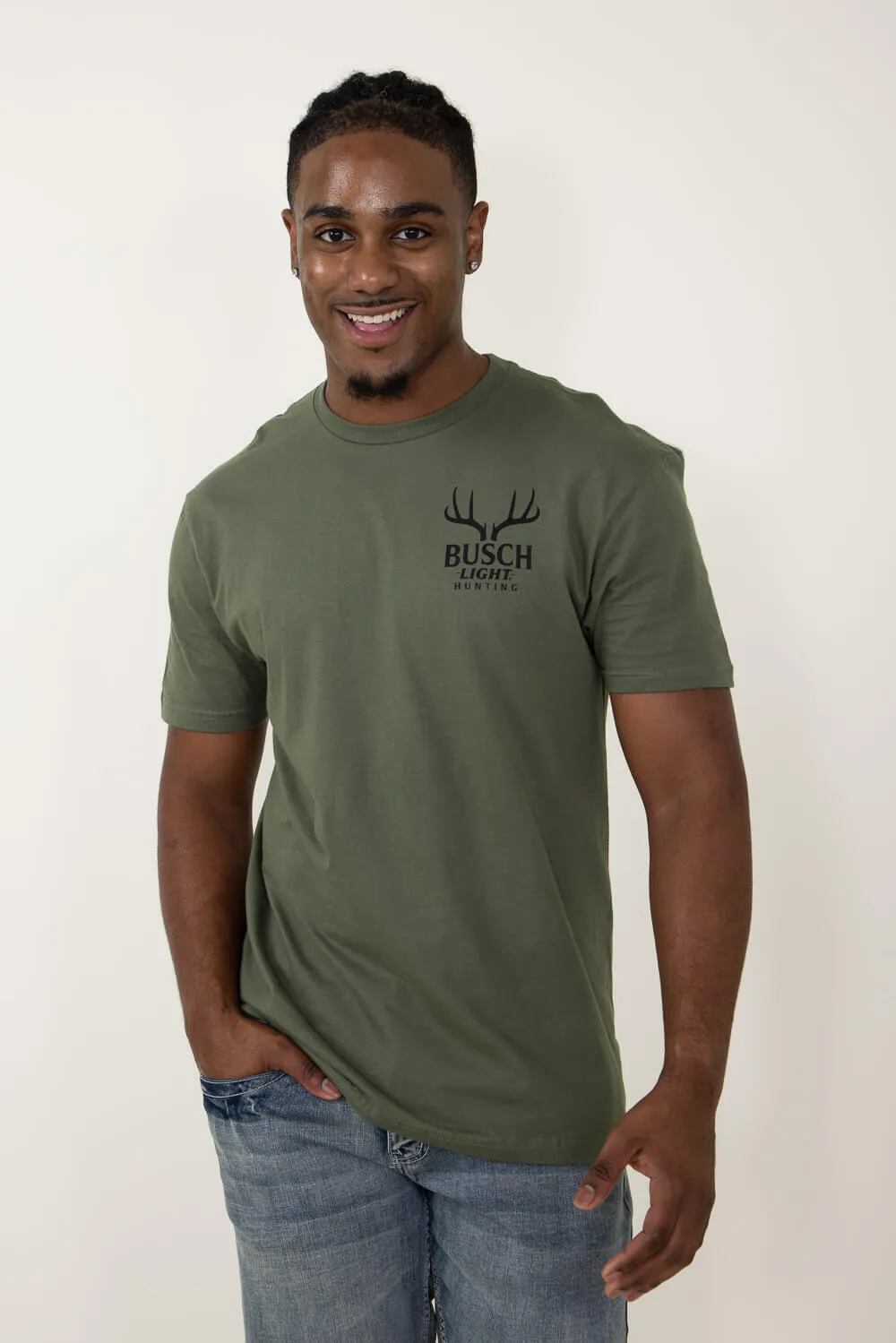 Brew City Busch Light Buck Scene T-Shirt for Men in Green | 15846-148A-MILITARY sold by Glik’s product image thumbnail 2