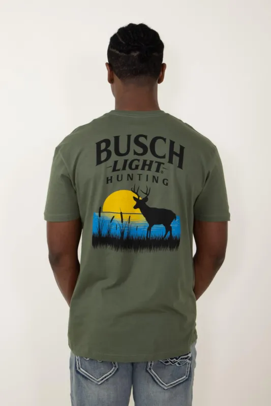 Brew City Busch Light Buck Scene T-Shirt for Men in Green | 15846-148A-MILITARY sold by Glik’s