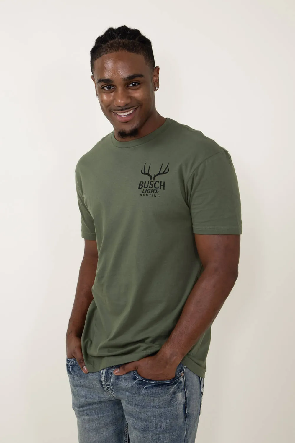 Brew City Busch Light Buck Scene T-Shirt for Men in Green | 15846-148A-MILITARY sold by Glik’s product image thumbnail 4