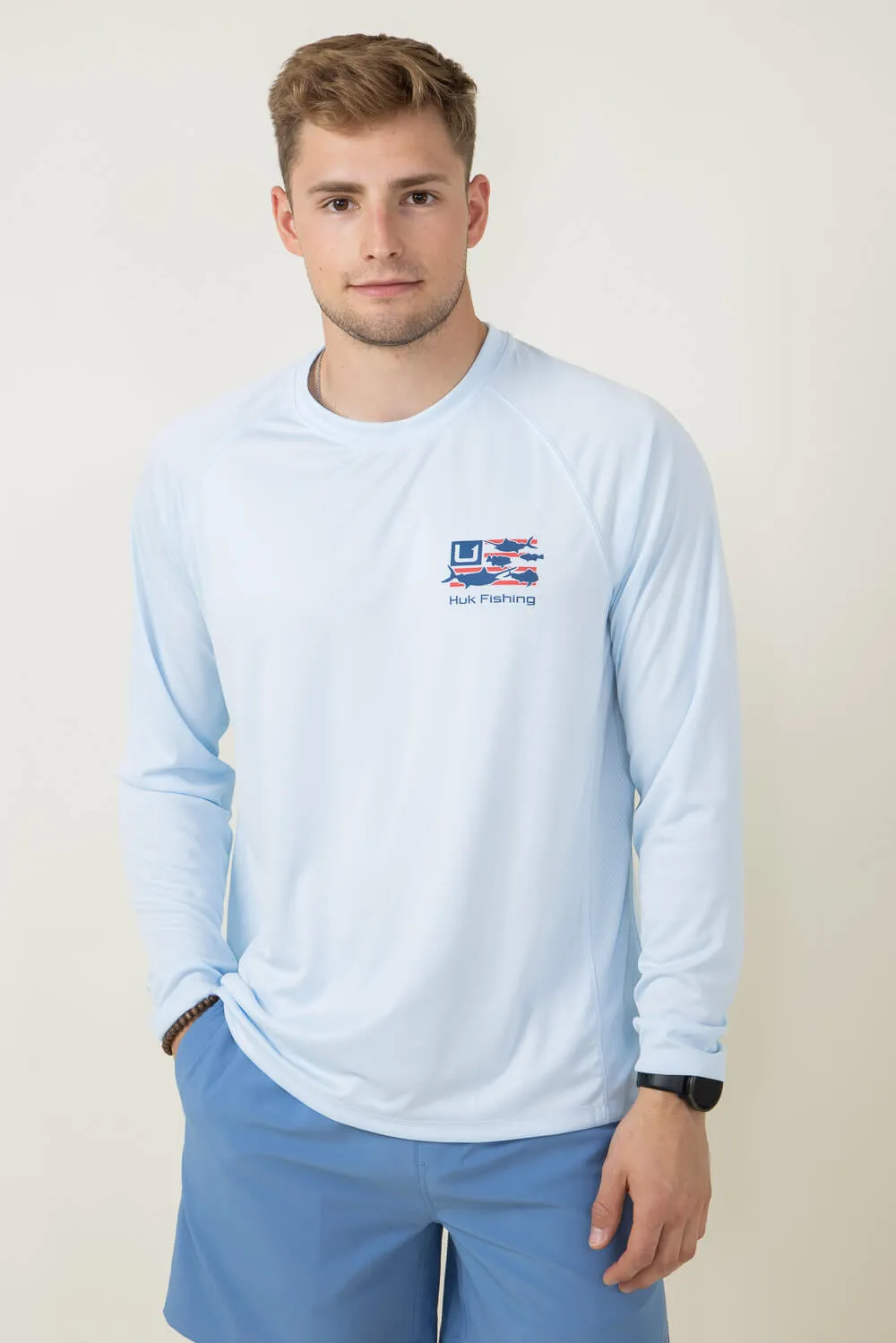 Huk Fishing Pursuit Trophy Flag Long-Sleeve T-Shirt for Men in Blue | H1200602-476-ICEWATER sold by Glik’s product image thumbnail 2