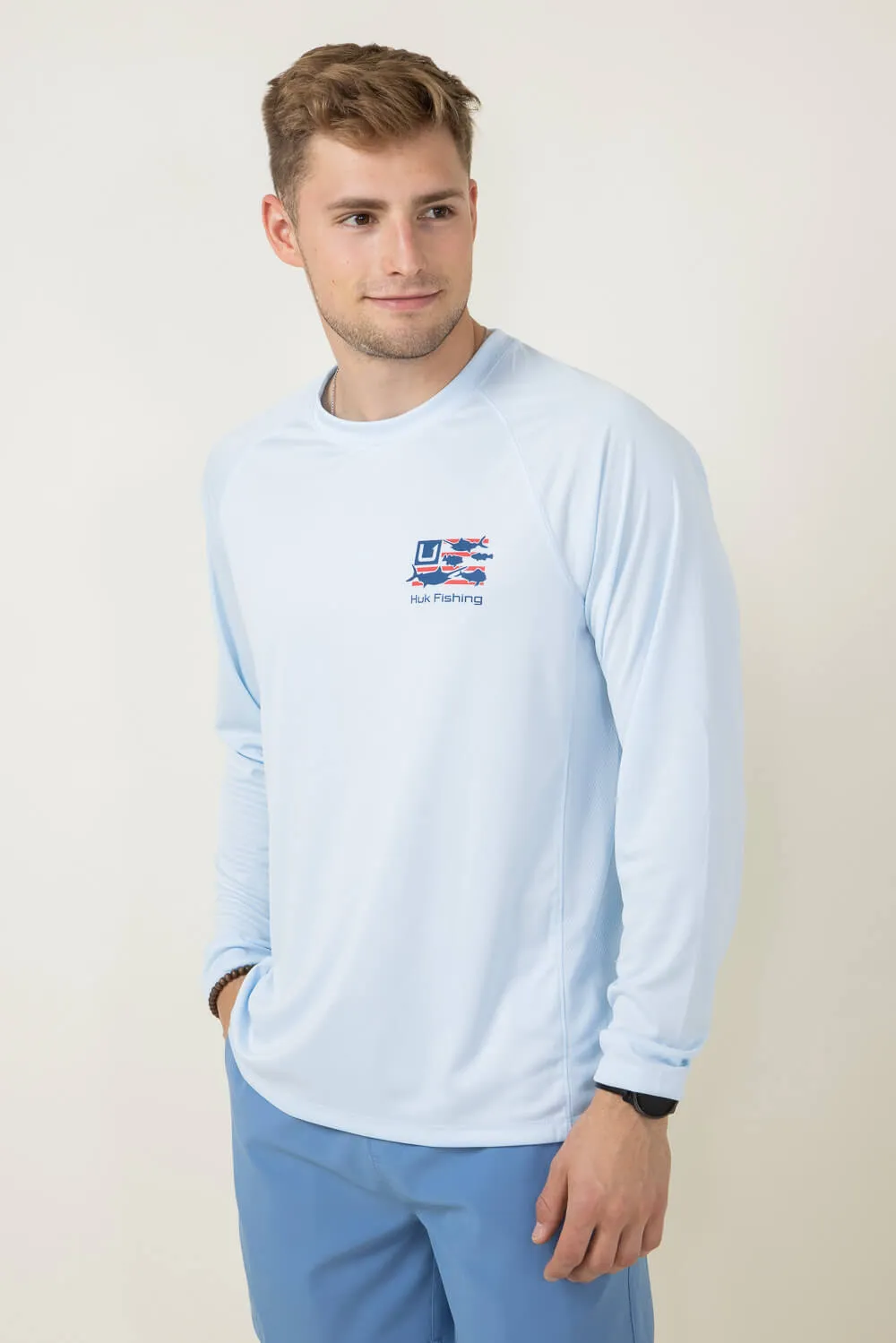 Huk Fishing Pursuit Trophy Flag Long-Sleeve T-Shirt for Men in Blue | H1200602-476-ICEWATER sold by Glik’s product image thumbnail 4