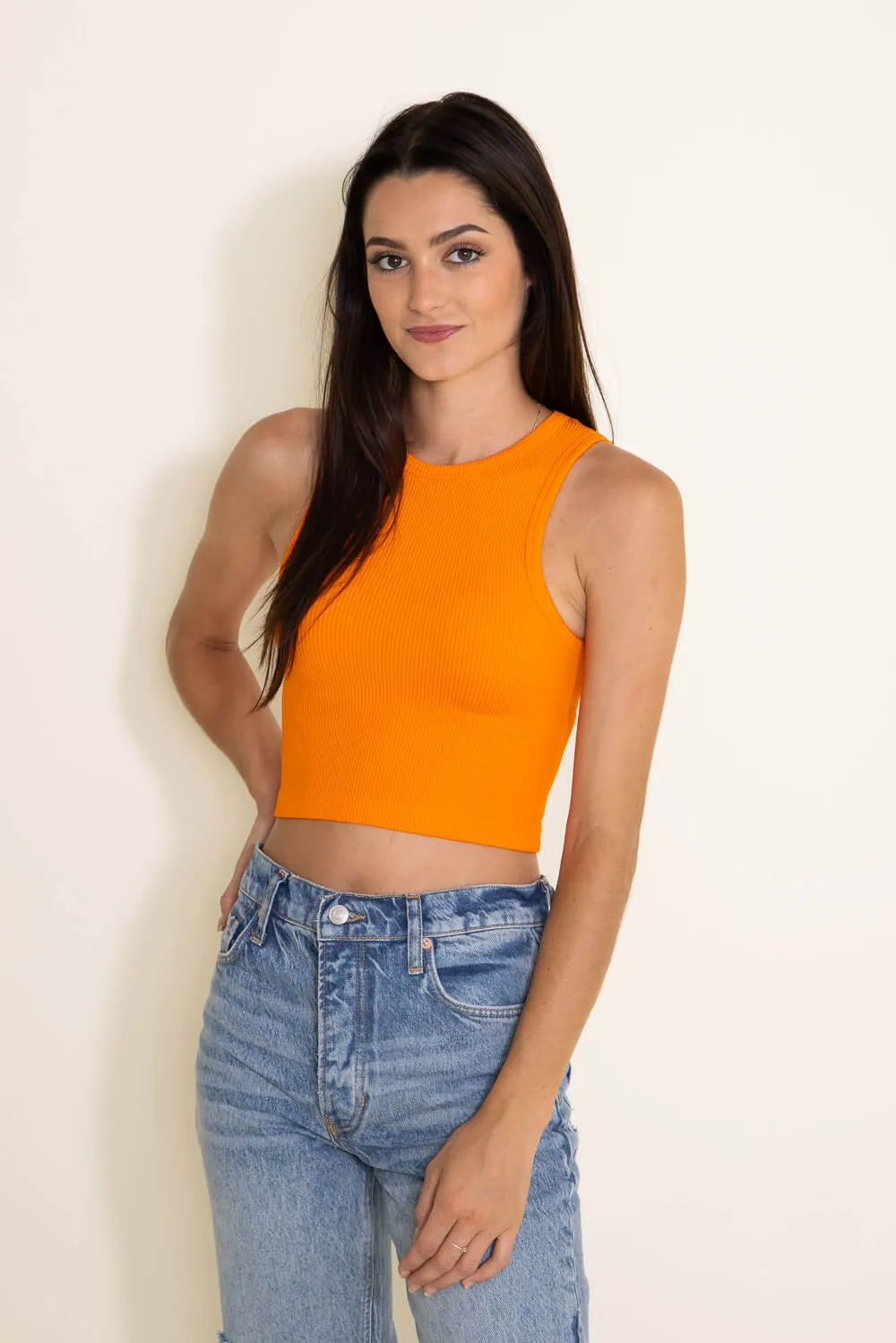 Ribbed Scoop Neck Cropped Tank Top for Women in Orange | 426-ORANGE sold by Glik’s product image thumbnail 4