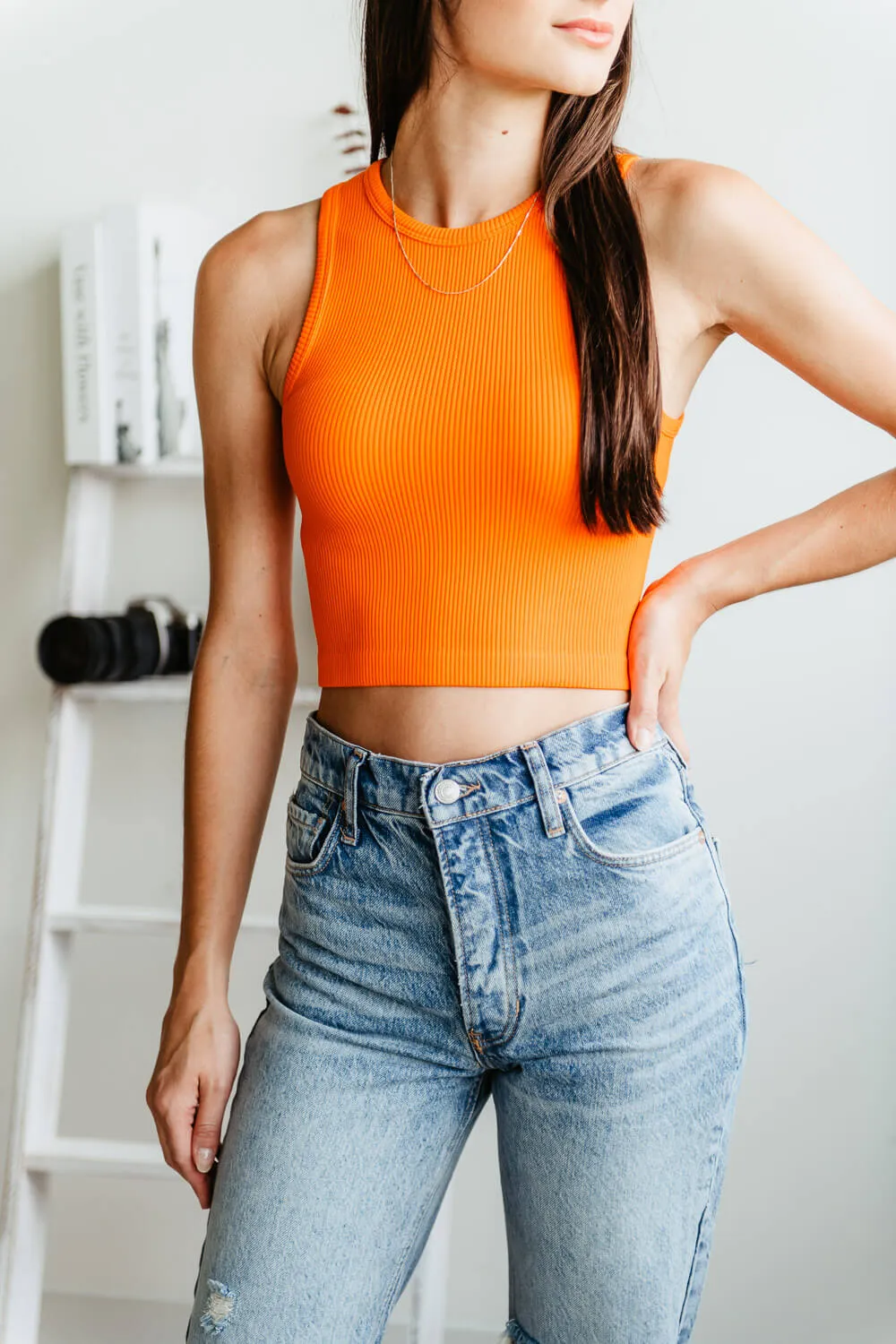 Ribbed Scoop Neck Cropped Tank Top for Women in Orange | 426-ORANGE sold by Glik’s
