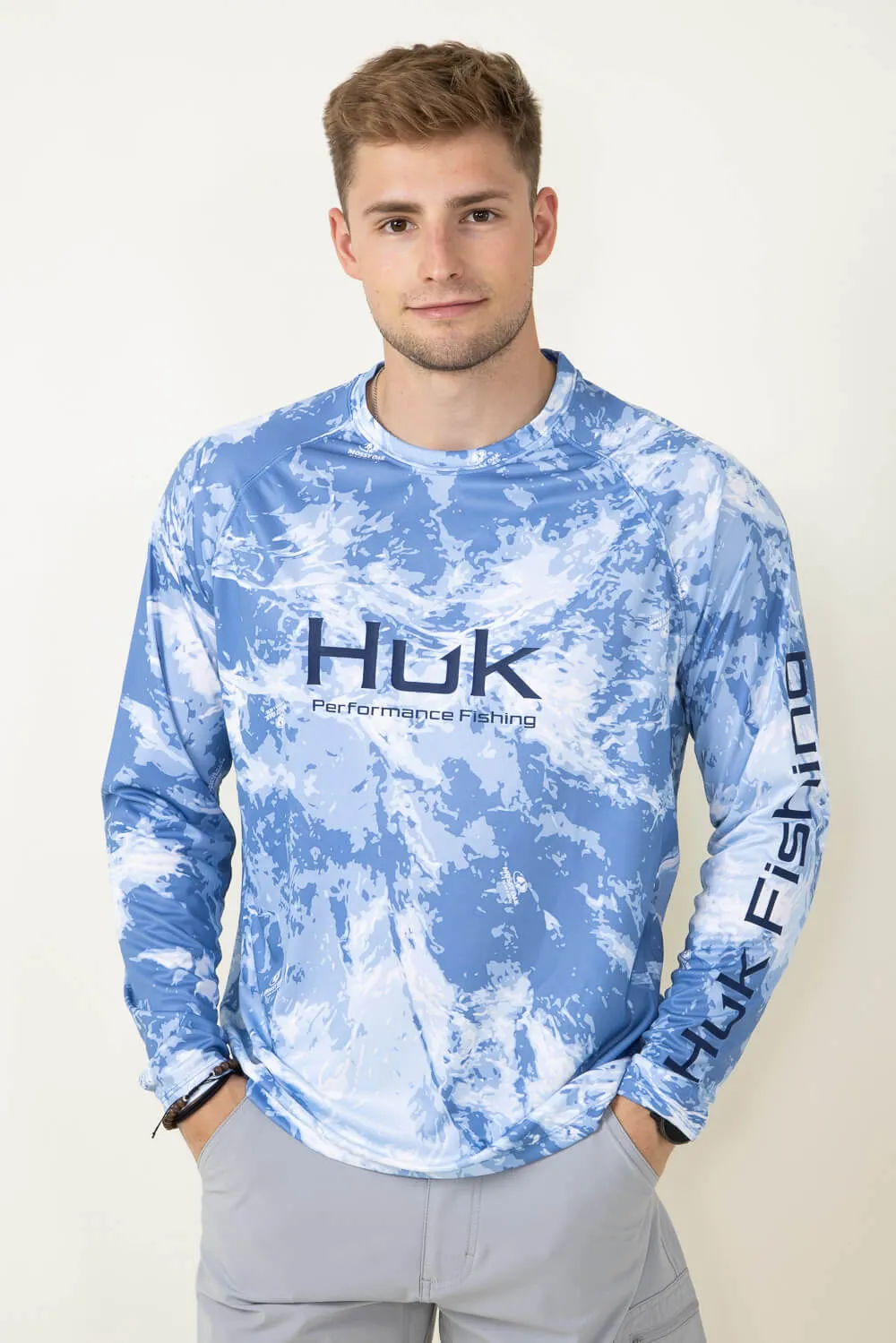 Huk Fishing Pursuit Mossy Oak Long-Sleeve T-Shirt for Men in Blue | H1200610-945-MOSSYOAKSTORMWATER sold by Glik’s