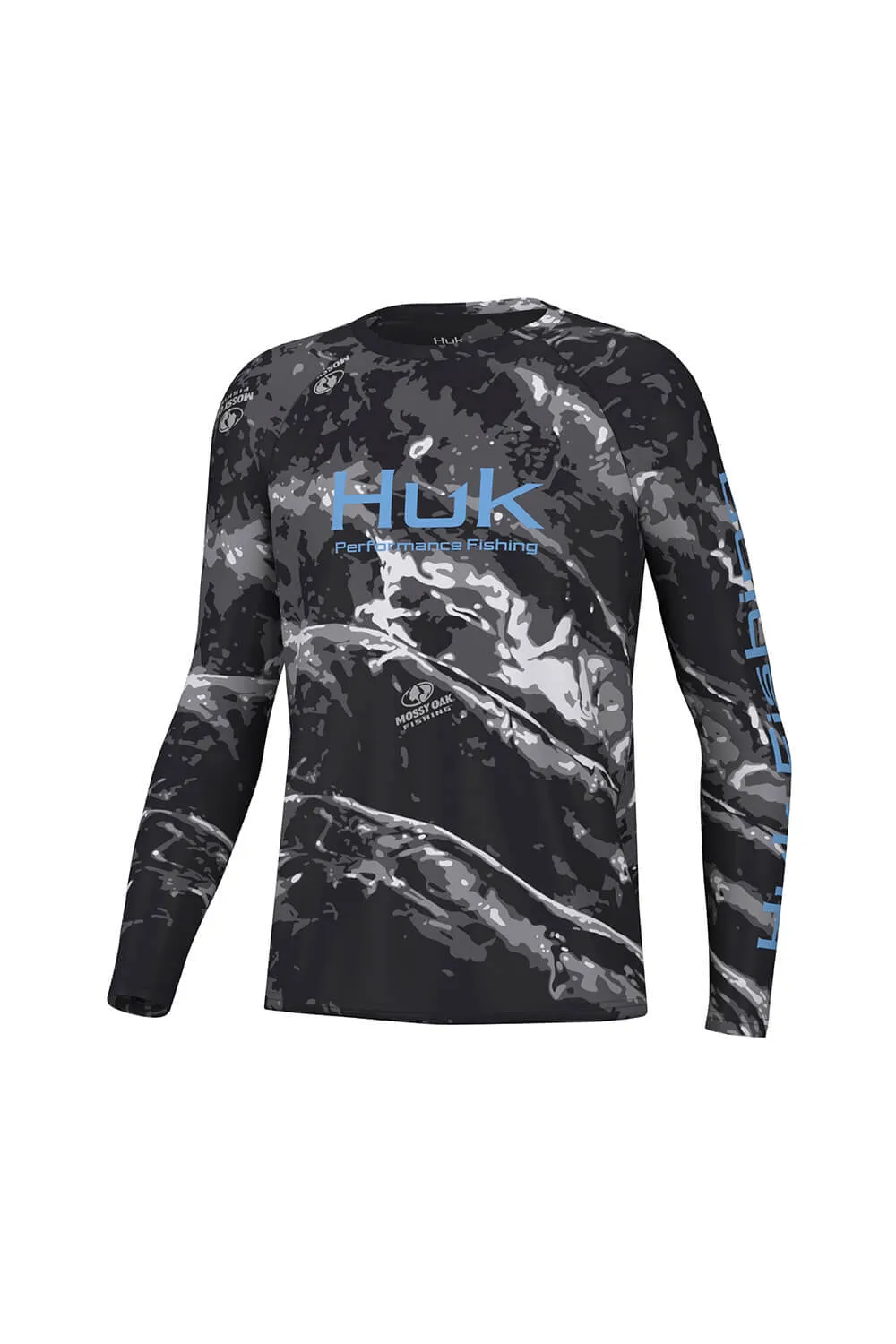 Huk Fishing Youth Pursuit Mossy Oak Crew Long Sleeve T-Shirt for Boys in Black | H7120103-979 sold by Glik’s