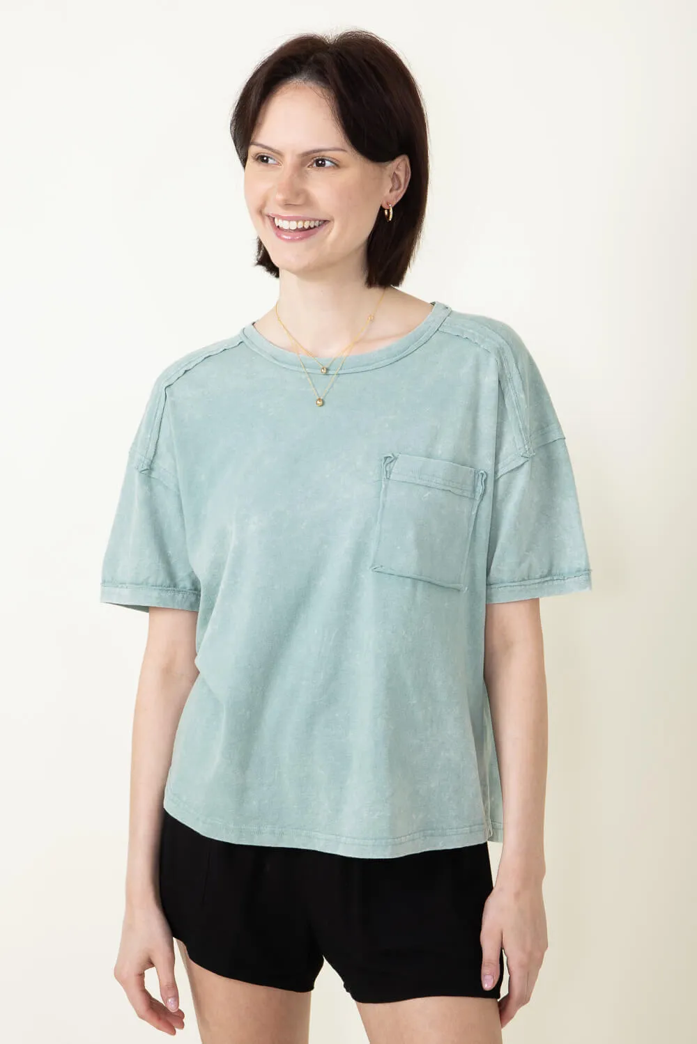 Mineral Wash Knit T-Shirt for Women in Sage | NT11108-SAGE sold by Glik’s product image thumbnail 3