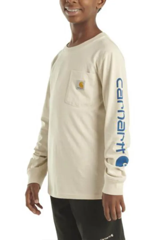 Carhartt Youth Graphic Pocket Long-Sleeve T-Shirt for Boys in Malt White | CA6550-T72 sold by Glik’s