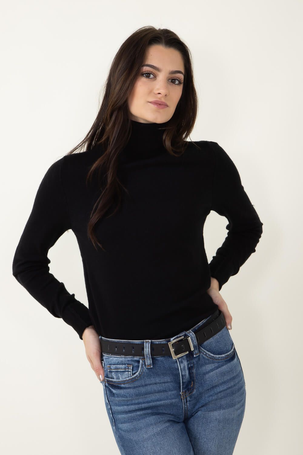 Basic Turtleneck Long Sleeve Top for Women in Black | DZ23G344-BLACK sold by Glik’s product image thumbnail 4