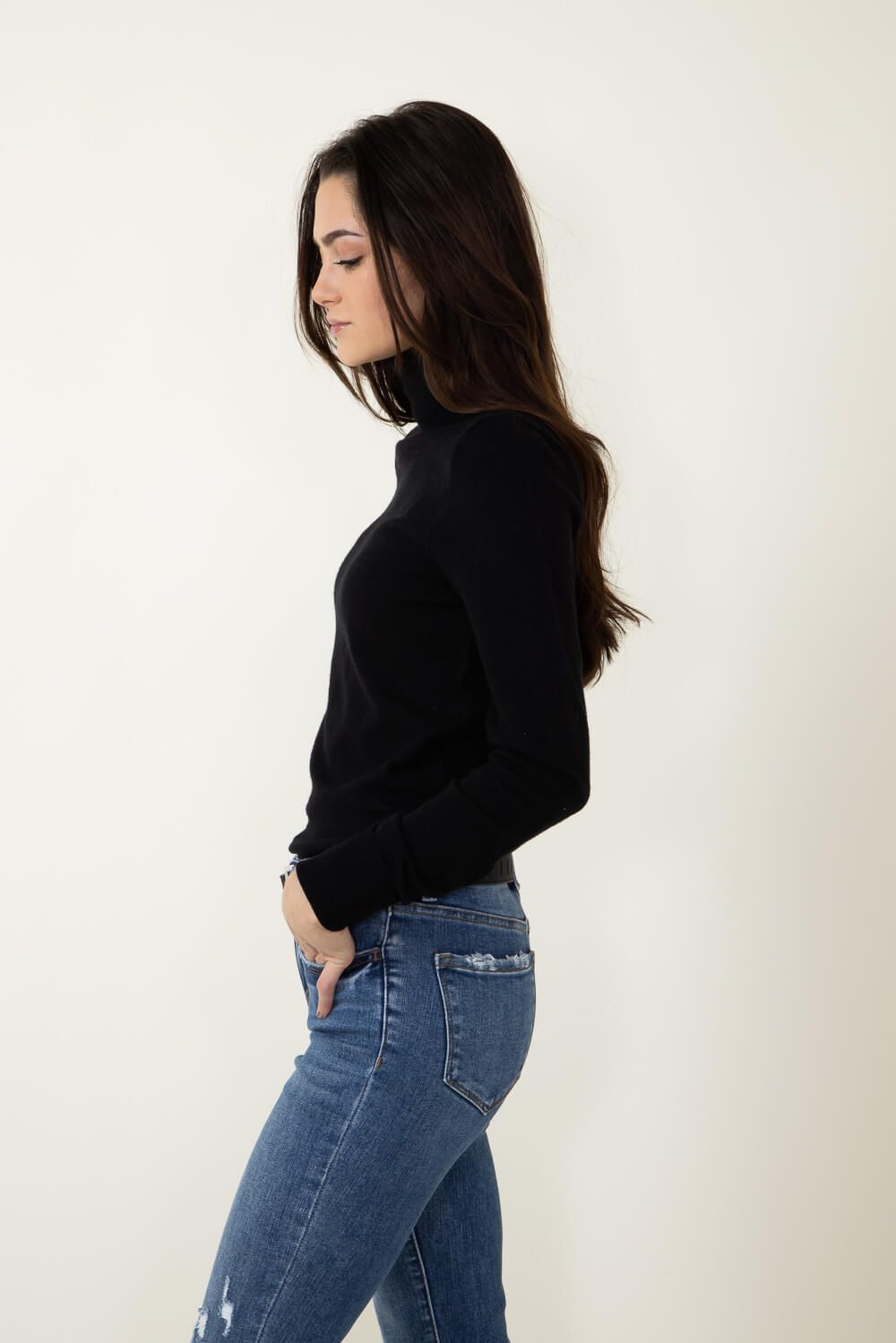 Basic Turtleneck Long Sleeve Top for Women in Black | DZ23G344-BLACK sold by Glik’s product image thumbnail 5