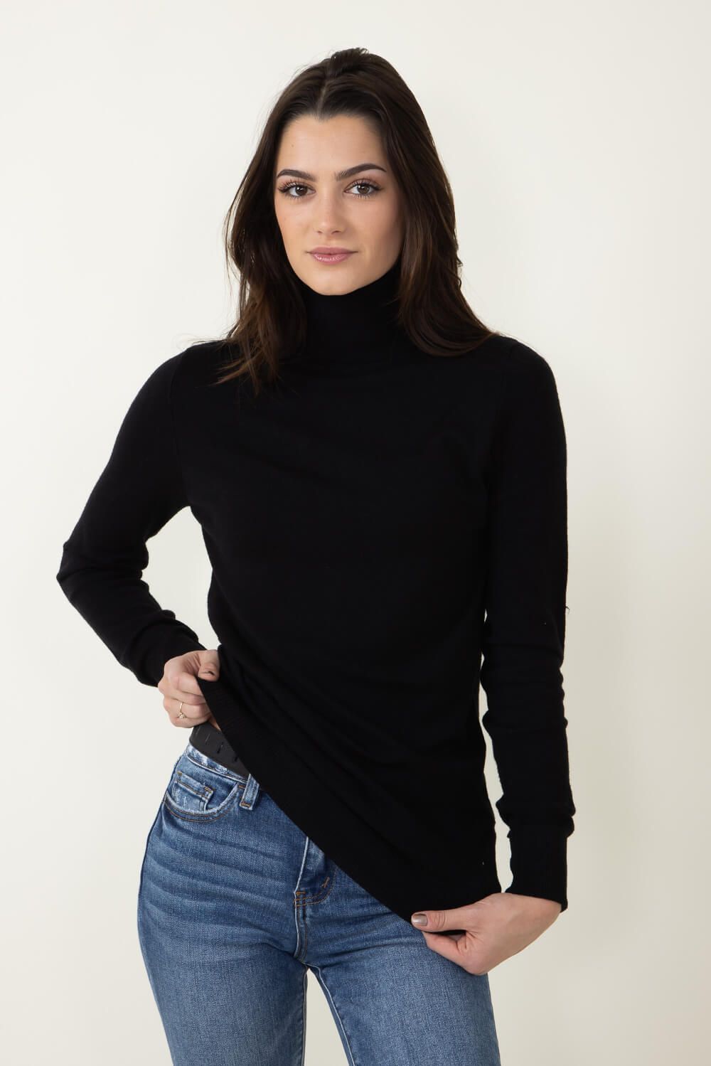 Basic Turtleneck Long Sleeve Top for Women in Black | DZ23G344-BLACK sold by Glik’s product image thumbnail 2