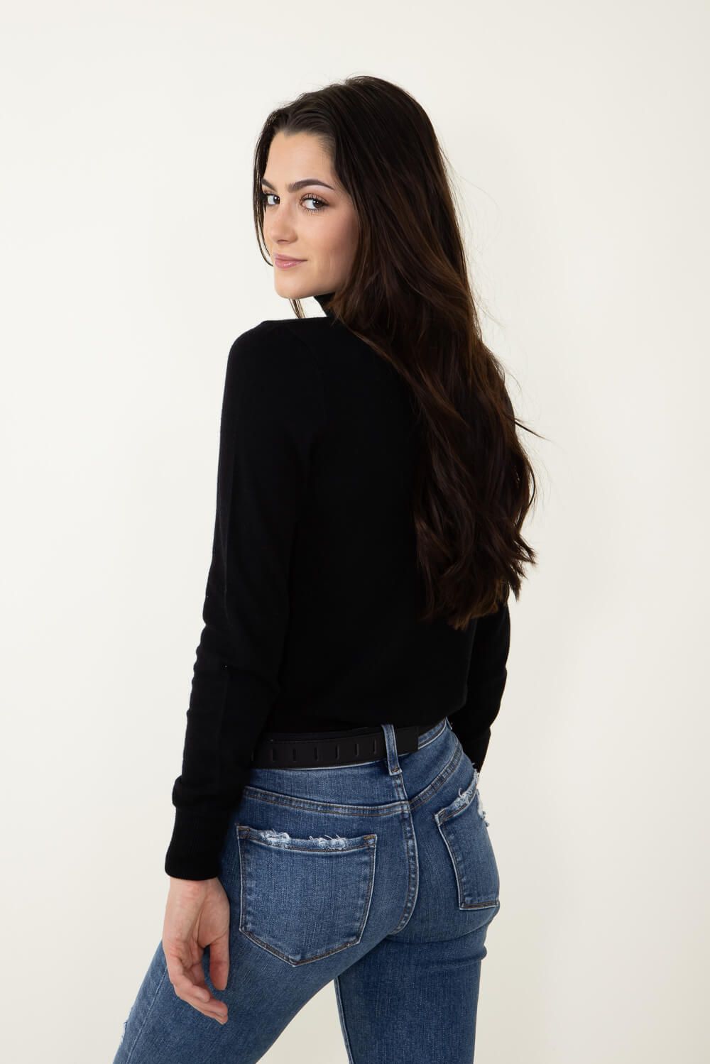 Basic Turtleneck Long Sleeve Top for Women in Black | DZ23G344-BLACK sold by Glik’s product image thumbnail 3