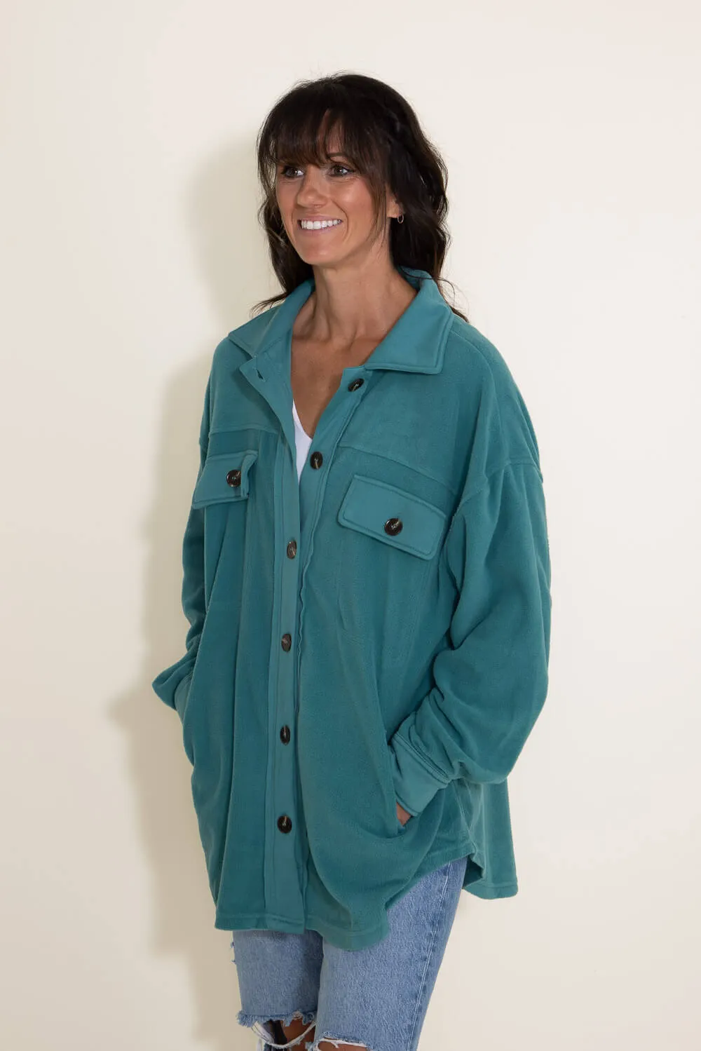 La Miel Sunset Fleece Shacket for Women in Teal | JKT1712-TEALGREEN sold by Glik’s product image thumbnail 4