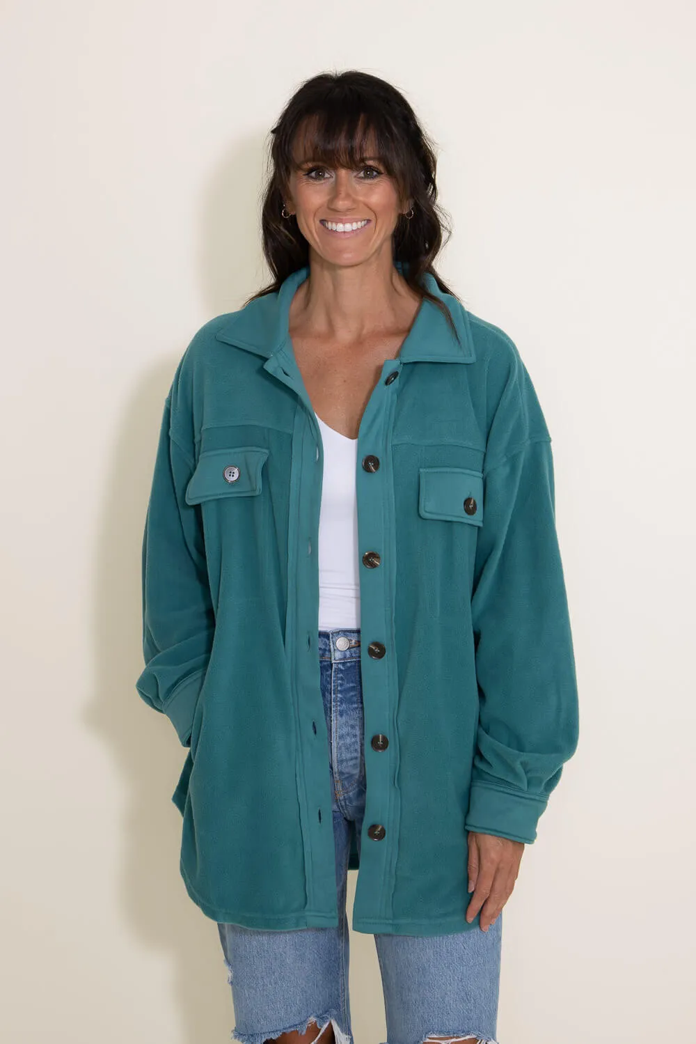 La Miel Sunset Fleece Shacket for Women in Teal | JKT1712-TEALGREEN sold by Glik’s product image thumbnail 3