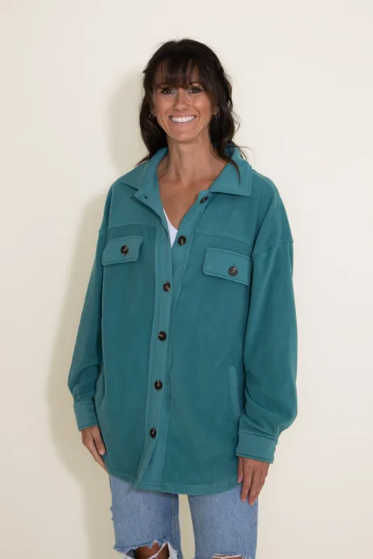 La Miel Sunset Fleece Shacket for Women in Teal | JKT1712-TEALGREEN sold by Glik’s